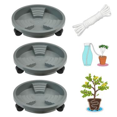 Imagem de ORIMERC Pacote com 3 suportes de plantas de 34,5 cm com rodas, design de drenagem e autoirrigação, carrinho de montanha-russa redonda de roda móvel, bandeja de rack de vaso de flores em rolo rodízio