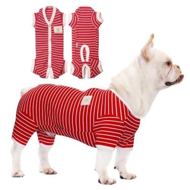 Imagem de TONY HOBY Pijamas para cães, pijamas femininos/masculinos, roupas para animais de estimação, macacão com listras de waffle para cães médios e pequenos (vermelho, menino, GG)