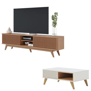 Imagem de Rack Bancada Fortaleza Freijó com Mesa de Centro Jeri Off White Freijó - Colibri