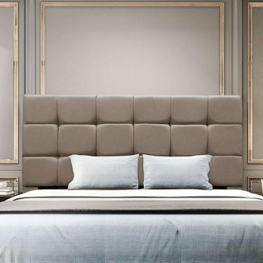 Imagem de Cabeceira Cama Box Estofada Solteiro 90 Cm Ananda Suede Bege Escuro