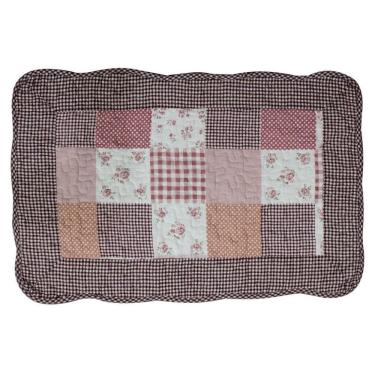 Imagem de Tapete Patchwork Banheiro Cozinha Floral Rosa 100% Algodão 61x42 Cm