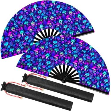 Imagem de Boao 2 peças de leques grandes dobráveis de seda para mãos chineses de mão com brilho UV Tai Ji para homens e mulheres para festivais, dança de linha, kungfu, arte marcial, festa de festival de música