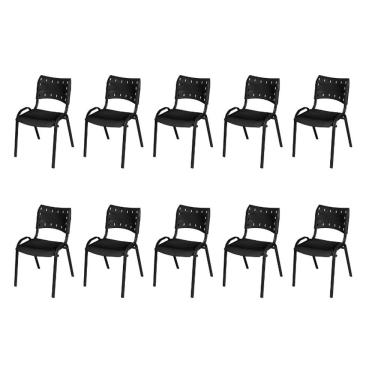 Imagem de Kit 10 Cadeira ISO Tubo Oblongo Aço Industrial Empilhavel