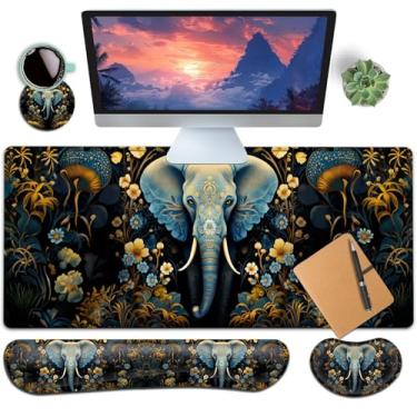 Imagem de Conjunto grande de mouse pad + teclado descanso de pulso, ergonomia espuma de memória suporte para descanso de pulso, mousepad estendido à prova d'água 80 x 30 cm, almofada de mesa de elefante