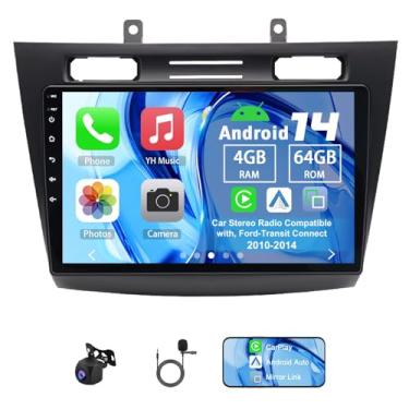 Imagem de Slakerbe Rádio veicular Android 14 Double Din compatível com Ford Transit Connect 2010-2014, 4G + 64G, tela sensível ao toque de 10 polegadas, estéreo veicular com câmera de backup com microfone