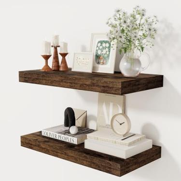 Imagem de Prateleiras flutuantes profundas de 30 cm, prateleira flutuante para livros, 60 x 30,5 cm, prateleiras profundas de madeira rústica para armazenamento e exibição doméstica, prateleiras espessas de 5