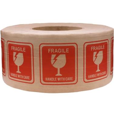 Imagem de InStockLabels.com Cabo frágil com cuidado - Fita ativada por água premium - Fita gomada Kraft para embalagem segura, adequada para uso doméstico ou escritório, fita de goma forte para vedação