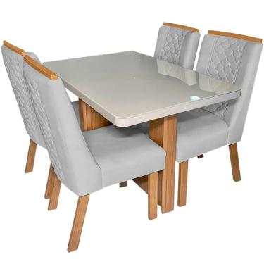 Imagem de Mesa de Jantar Dora 120x80cm com 4 Cadeiras Dora Tecido Veludo Valdemóveis Cor Cinamomo Off White com Tecido Cinza