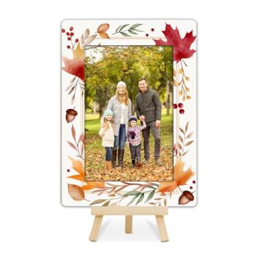 Imagem de OXRUN Moldura de outono, presente de Ação de Graças, moldura de lembrança da colheita de outono com cavalete, molduras de folhas 10 x 15 cm para exibição de mesa - N06