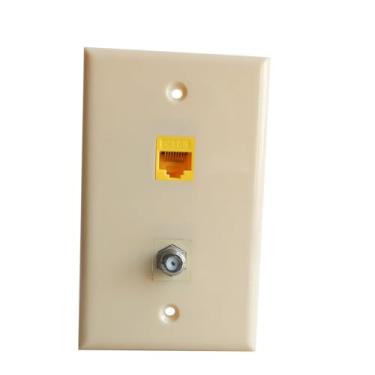 Imagem de BOPLAT Placa de parede Ethernet e coaxial CAT6 marfim - Placa de cobertura coaxial RJ45 de grupo único CAT 6 fêmea para fêmea para cabo de rede/cabo coaxial de TV