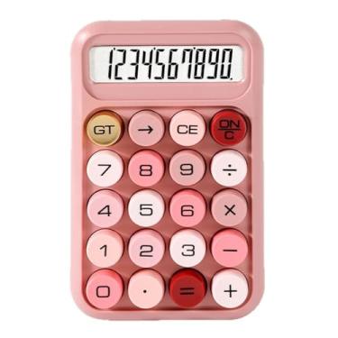 Imagem de Calculadora de interruptor mecânico com visor LCD grande de 10 dígitos, calculadora básica com botão grande, almofada antiderrapante, cálculo preciso para mesa de escritório, casa, escola - rosa