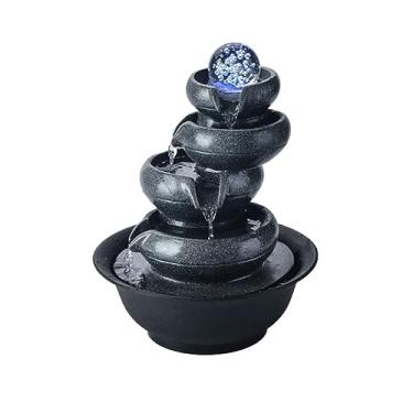 Imagem de Fonte de mesa Rockery Stream Fonte de mesa Ornamentos de água corrente de mesa Fonte de meditação para decoração de escritório em casa