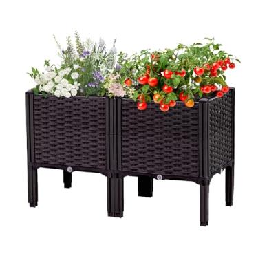 Imagem de Cama de jardim elevada com pernas, caixa de plantação grande, canteiros elevados para jardim, caixa retangular elevada para jardinagem de legumes, flores, frutas e plantas, 80 cm (C) x 39,9 cm (L) x