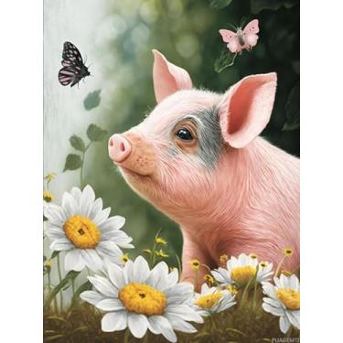 Imagem de Pintura de diamante jardim fazenda leitão 5D adultos e iniciantes, kit completo de diamante circular cristal ponto cruz arte novos hobbies decoração de casa decoração de quarto 30,5 x 40,6 cm