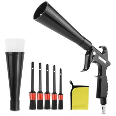 Imagem de hurifeng Pistola de sopro de ar para limpeza de carro Tornado – Ferramenta de detalhamento interno de alta pressão com bocal giratório de 360°, soprador de poeira pneumático para limpeza de painel de