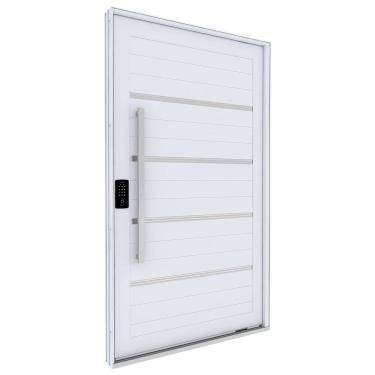 Imagem de Porta de Alumínio Pivotante com Friso Puxador Fechadura Digital 225cm X 130cm Lucasa Eccellente Branco