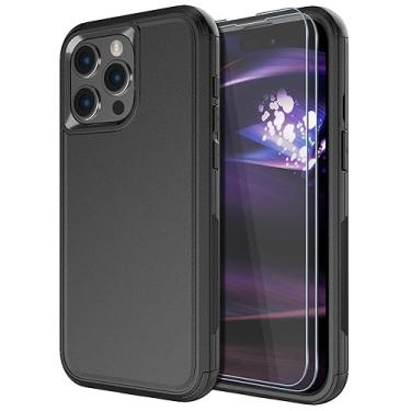 Imagem de Diverbox Capa para iPhone 15 Pro Max [à prova de choque] [à prova de queda] [protetor de tela de vidro temperado], capa de telefone de proteção resistente para Apple iPhone 15 pro max 6,7 polegadas - preta