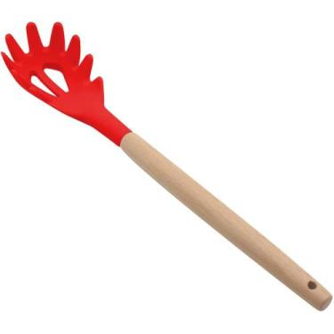 Imagem de Pegador de Macarrão Silicone e Madeira Grande 32cm Vermelho - udlandia