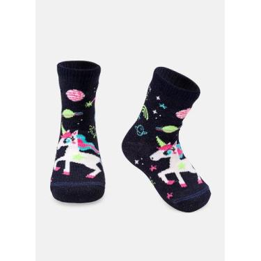 Imagem de Meia Soquete Puket Bebê Menina Unicórnio Mystic Brilha no Escuro Azul 