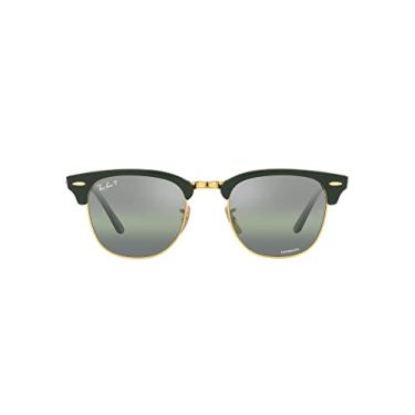 Imagem de Ray-Ban RB3016 Clubmaster Óculos de sol quadrados, Verde sobre dourado/verde escuro espelhado polarizado, 55 mm