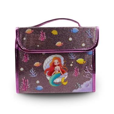 Imagem de Kit Maleta de Arte Infantil Completa com Giz de Cera, Canetinhas, Lápis de Cor, Canetas Dual, Tintas, Pincel e Caderno para Colorir – Criatividade e Diversão para Crianças (Rosa Sereia)