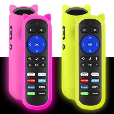 Imagem de Controle remoto universal para todos os controles remotos Roku TV, substituição para TCL, Hisense, Onn, Sanyo, Philips, Sharp, JVC, Hitachi, Element Roku TV Remote, controle remoto de TV com proteção contra brilho - rosa e amarelo