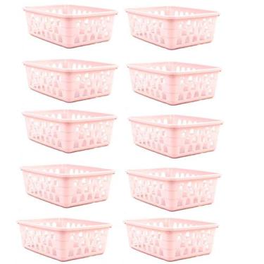 Imagem de Kit 10 Cestos Multiuso Organizador Médio Rosa 20x15,5x6,5Cm - 123 Orga