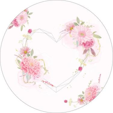 Imagem de Painel de Tecido Sublimado Redondo Coração Floral Aquarela c/ Elástico