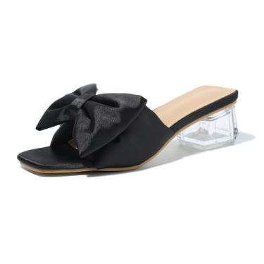 Imagem de Sandálias femininas Heiyom, bico quadrado, salto baixo, pretas 44