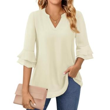 Imagem de Blusa feminina elegante e casual com decote em V e manga 3/4 M - Uhige