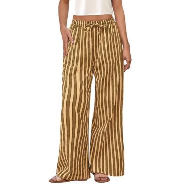 Imagem de Calças de pijama preTTYGARDEN femininas de algodão listrado com pernas