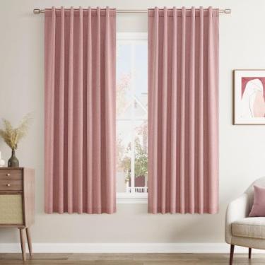 Imagem de Conjunto de cortinas Guken Pink Linen Blackout 160 cm de comprimento e