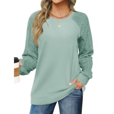 Imagem de Moletom feminino de gola redonda LOMON, leve, tricotado, verde, GG