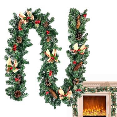 Imagem de Rrlihjgu Guirlanda de Pinheiro de Inverno com Bagas Vermelhas - Guirlanda de Natal de 2.7 Metros com Pinhas,Decoração Sazonal para Cozinha Lareira Estante Pátio Festa