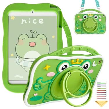 Imagem de Capa infantil para iPad iPad Mini 5 2019 e iPad Mini 4 2015 com alça giratória de 360°/alça de ombro, capa de silicone macio UUcovers para iPad Mini 5ª/4ª geração 7,9 polegadas, príncipe sapo verde