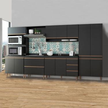 Imagem de Cozinha Modulada Sabrina 360x202cm 6 Peças Mdp Menu Móveis Preto