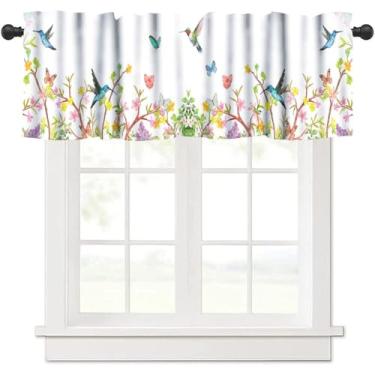 Imagem de Cortina de flores coloridas beija-flor saia primavera planta aquarela flores silvestres cortina curta para cozinha, janelas, banheiro, quarto, sala de estar 137 x 45 cm