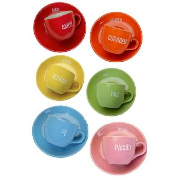 Imagem de Jogo de Xícaras 6 Unidades Cerâmica com Pires 140ml Café Expresso Chá 