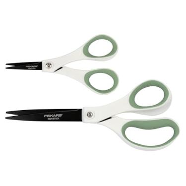 Imagem de Fiskars Tesoura moderna para uso diário, lâminas de aço inoxidável antiaderentes, samambaia florestal, pacote com 2, 20 cm e 12 cm