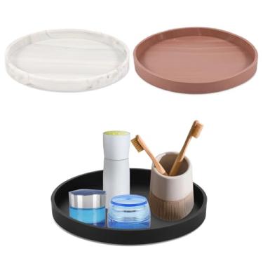 Imagem de XYDHQS 3 bandejas de silicone para banheiro, bandejas de banheiro redondas ou octogonais com fundo antiderrapante, bandejas decorativas de perfume para velas sabonete, xampu, acessórios de joias