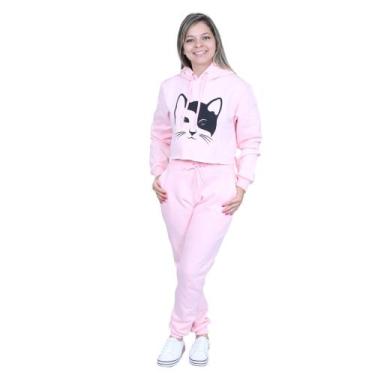 Imagem de Conjunto Calça e Moletom Cropped Gato Love - lgamn, Rosa bebê, P