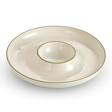 Imagem de Conjunto de bandeja de cerâmica para chips e mergulhos: pratos grandes de 11,5" para salgadinhos e salsa, legumes e molho, frutas, lanches, aperitivos, tigela de refeições, entretenimento e festas