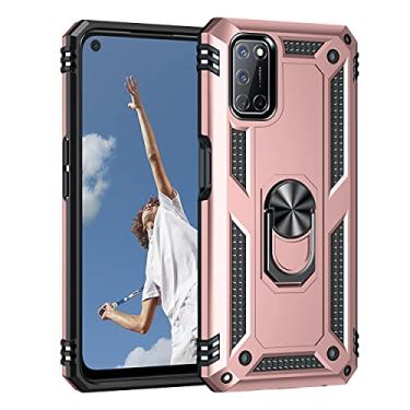 Imagem de SORAKA Capa para OPPO A72 com suporte de anel capa armadura OPPO A52 capa traseira de policarbonato rígido com placa de metal para suporte magnético de telefone carro ouro rosa
