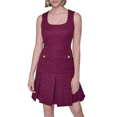 Imagem de Karl Lagerfeld Paris Vestido feminino sem mangas texturizado de tweed evasê, Vinho, 42