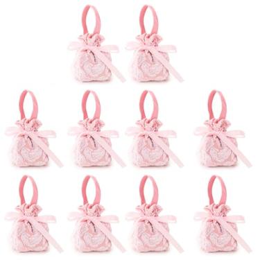 Imagem de Diakey Pacote com 10 sacos de presente pequenos com alças, sacos de lembrancinha de festa de casamento com cordão, mini bolsas de presente de tecido a granel para guloseimas, doces, guloseimas