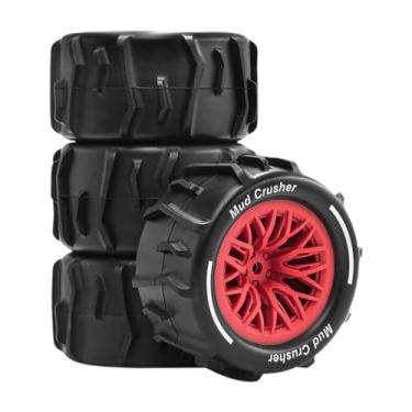Imagem de Kokiya 4 peças componentes de pneus RC escala 1/18 peças de reposição aros de roda leves instalação fácil substituição para granito, Vermelho