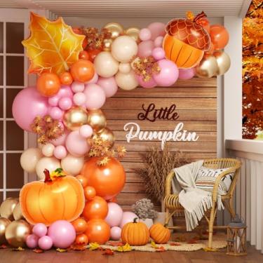 Imagem de Fall Thanksgiving Balloons Arch Garland Kit, 145Pcs Orange Pink Nude Gold Balloons for Autumn Fall Birthday Little Pumpkin Baby Shower Party Decorations
