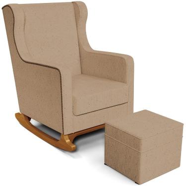 Imagem de Poltrona de Amamentação com Balanço e Puff Mavie L02 Linho Bege Escuro - Lyam Decor