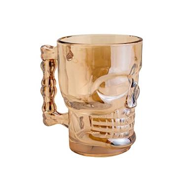 Imagem de LYOR - Caneca para Chopp e Cerveja de Vidro Caveira Rock Style Âmbar Metalizado 510ml