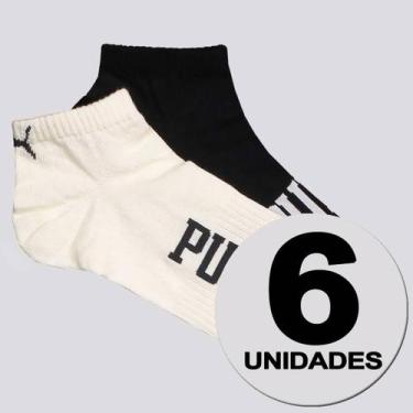 Imagem de Kit Meia Puma Sapatilha Everday 6 Logo Pares Off White e Preta, 39-43